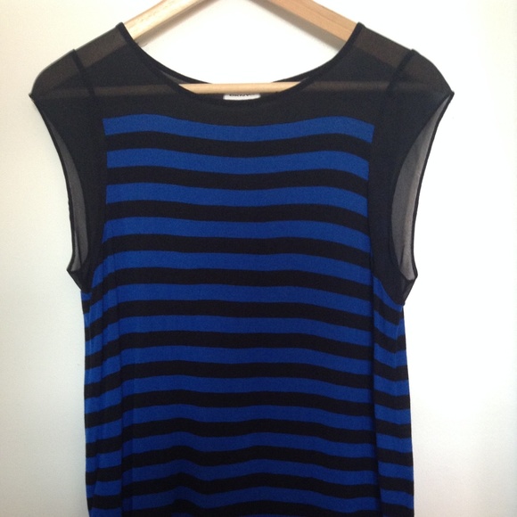 DKNYC blue & black striped top with cap sleeves - Picture 1 of 6